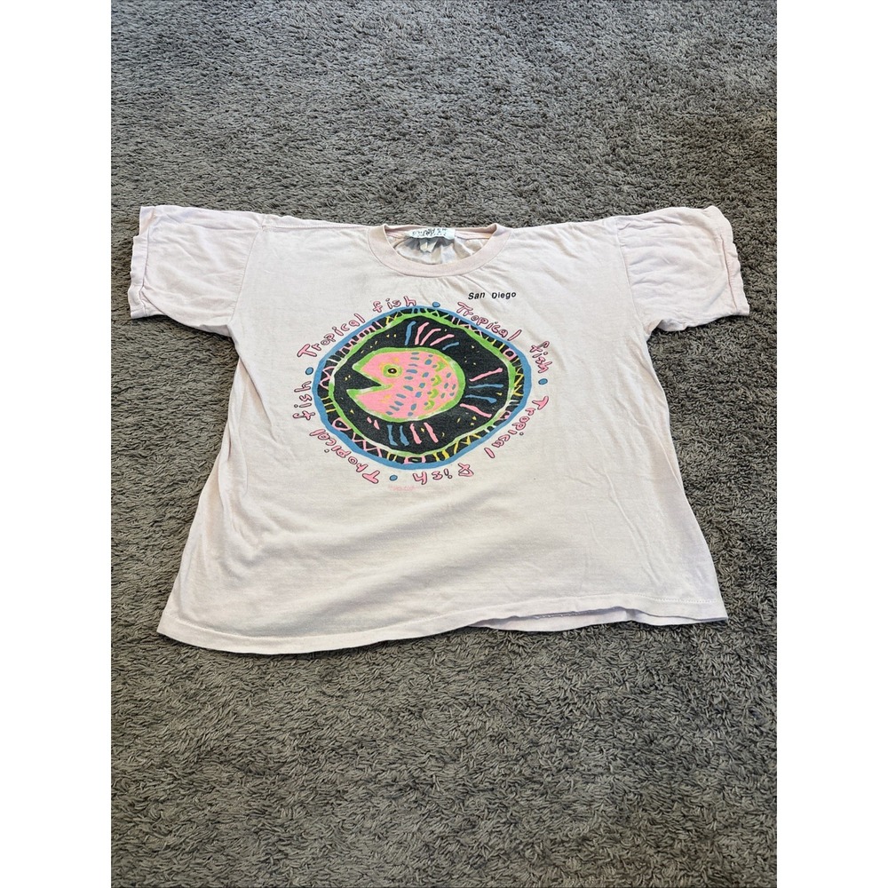 Vintage 80s Swim Cover Up Shirt Beach Surf  California USA Made San Diego Fish